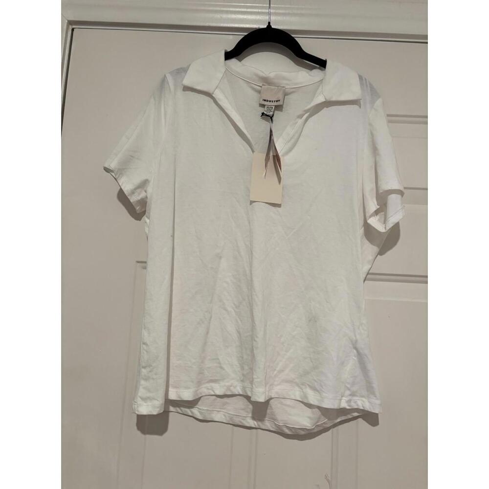 Womens Industry short sleeve cotton white‎ shirt sz XL#339